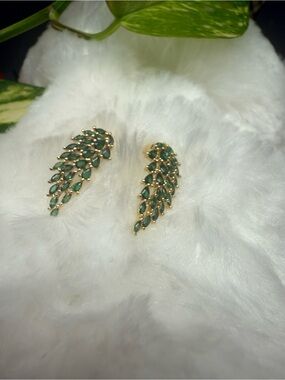 Unk Gold-Tone Emerald Green Marquise Wing Earrings